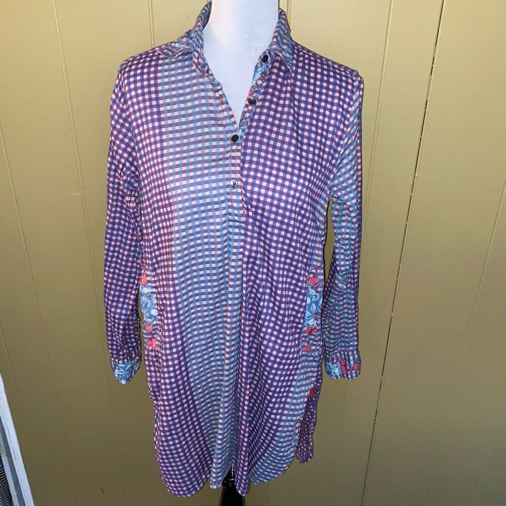 Lisa Corti Milano women M Longsleeve plaid floral print t-shirt dress